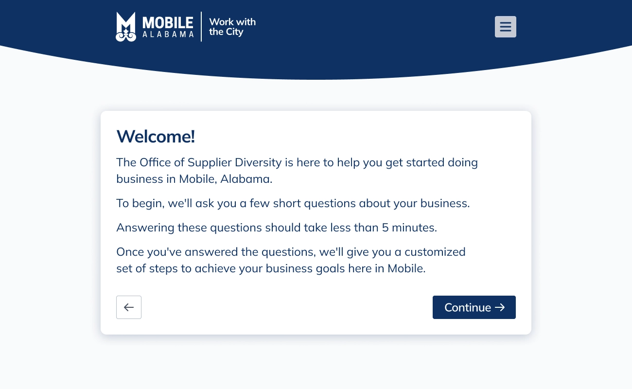 Quick start onboarding UI, Welcome screen